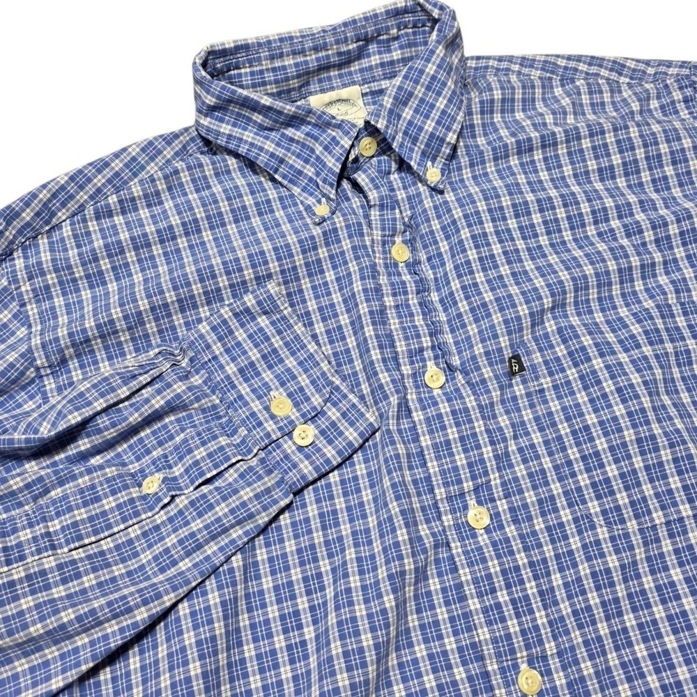 Brooks Brothers 346 Slim‎ Fit Plaid Button Down Long Sleeve Shirt Large Blue